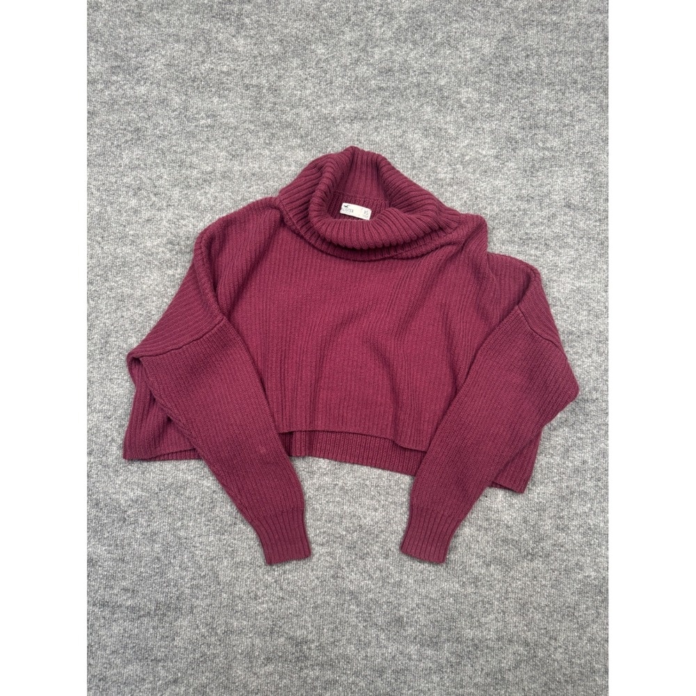 Hollister Womens XS Burgundy Maroon Ribbed Turtleneck Cropped Knit Sweater‎